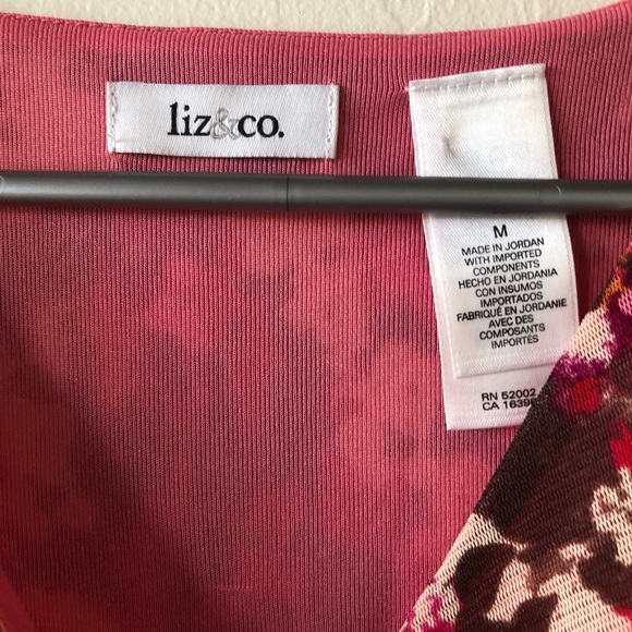 LIZ & CO Womens Semi Sheer Lined Semi Loose Top Size Medium 3/4 Sleeves - Picture 4 of 12